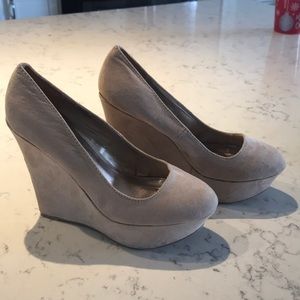 Beige Suede Wedge Heels